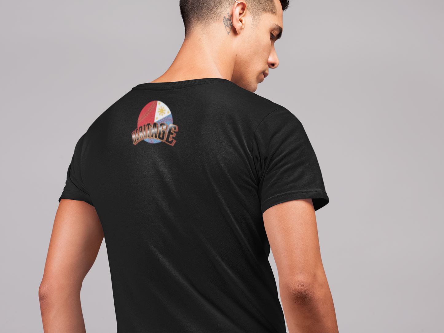 Back print: The Philippine flag displayed on a baseball with a 3D effect, accompanied by the word "HERITAGE."