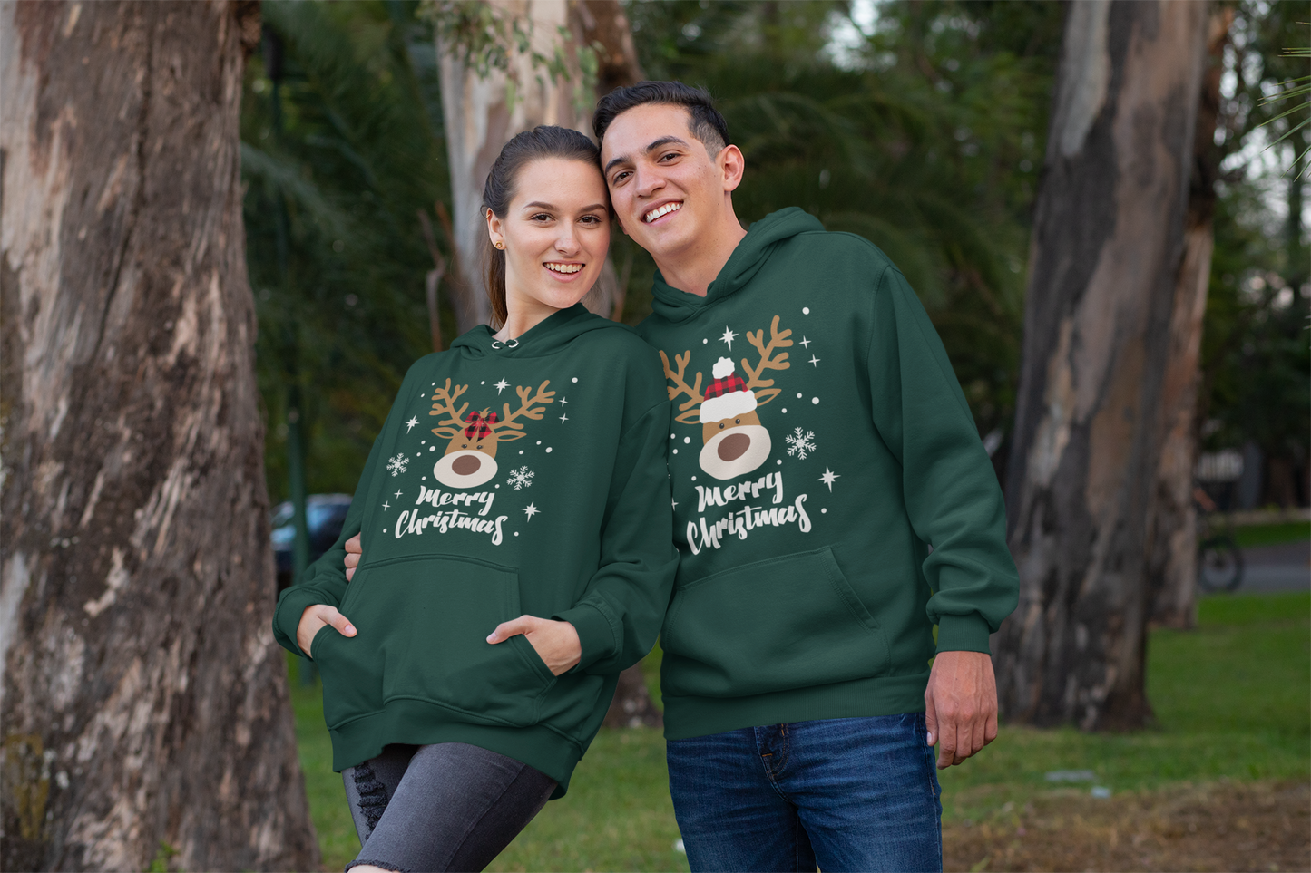 Couple's Matching Reindeer Sweatshirts – Perfect for the Holidays!.