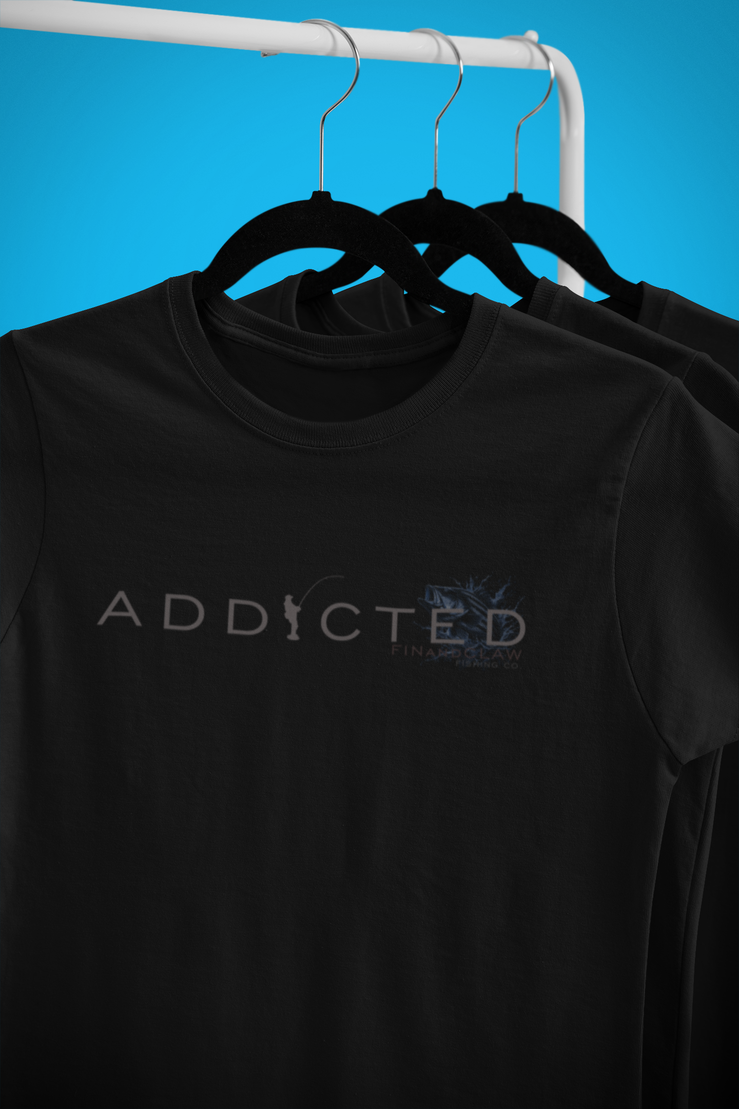 Fishing or Crabbing Obssession T-Shirt – Unisex Surfcaster Style Tee (Black or White, Sizes S - 4XL).