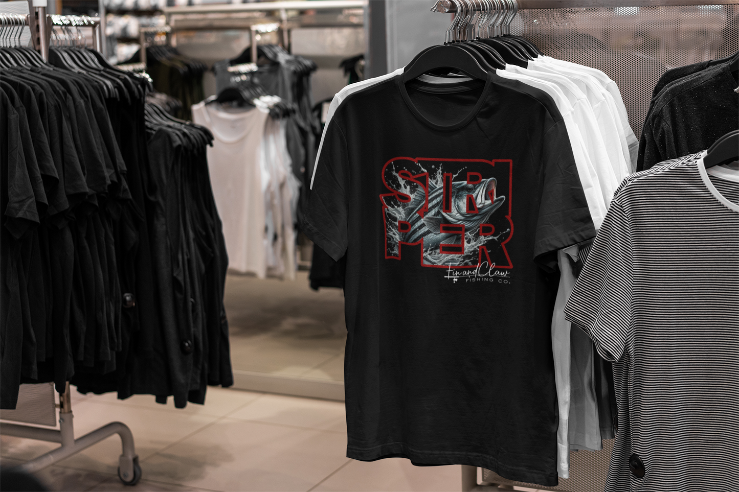 Striped Bass T-shirt – Fin and Claw Fishing Co.