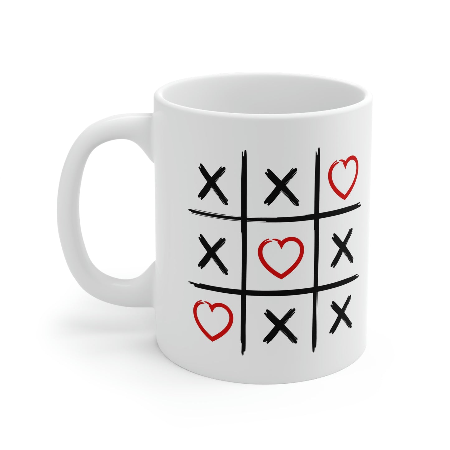 Coffee Mugs, Tic Tac Toe Hearts Mug 11oz, Valentines Gift, Birthday Gift