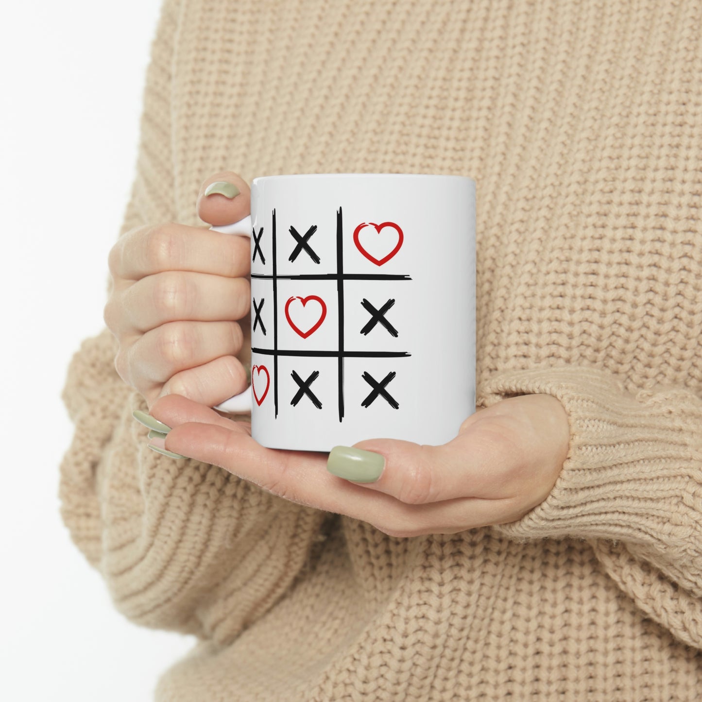 Coffee Mugs, Tic Tac Toe Hearts Mug 11oz, Valentines Gift, Birthday Gift