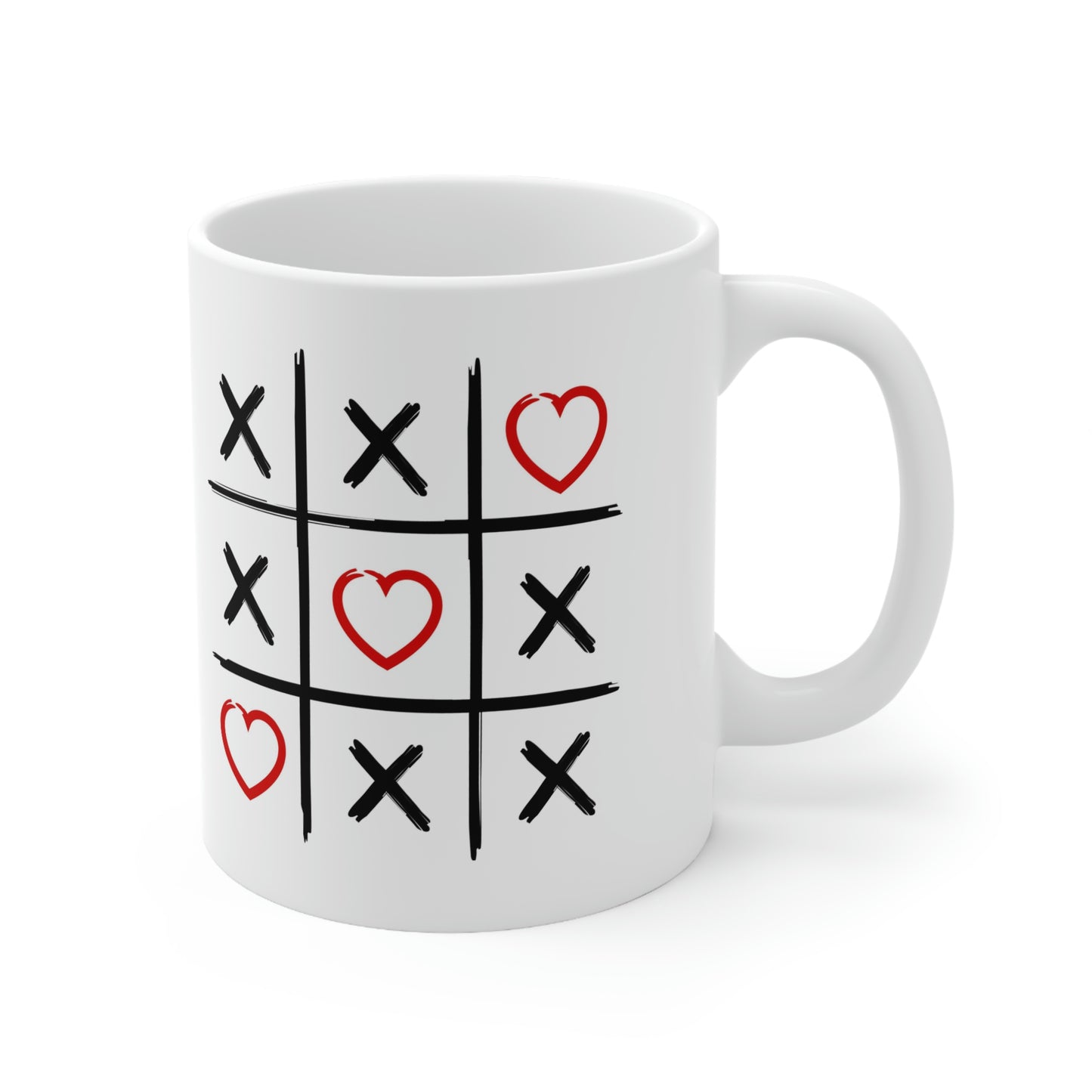 Coffee Mugs, Tic Tac Toe Hearts Mug 11oz, Valentines Gift, Birthday Gift
