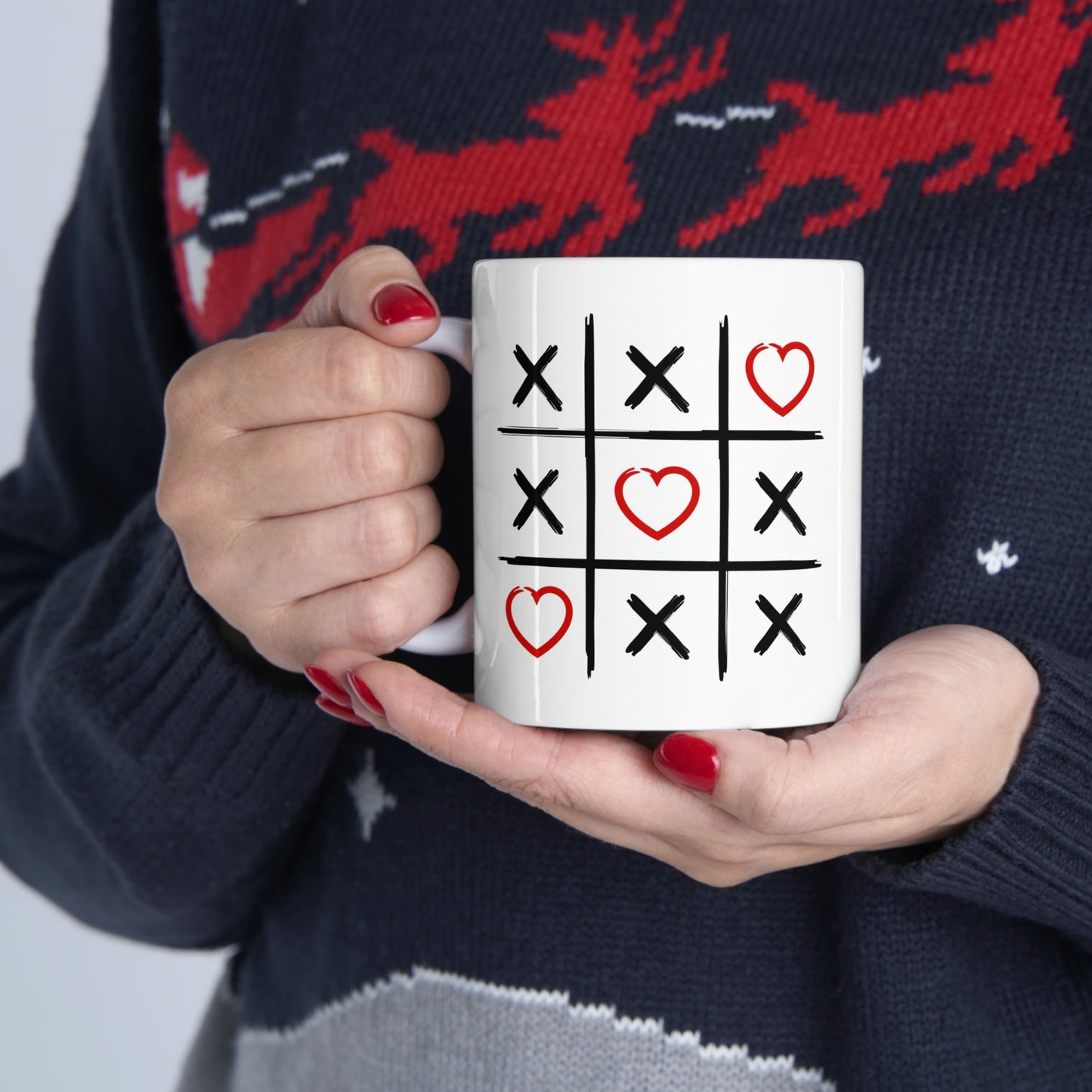 Coffee Mugs, Tic Tac Toe Hearts Mug 11oz, Valentines Gift, Birthday Gift