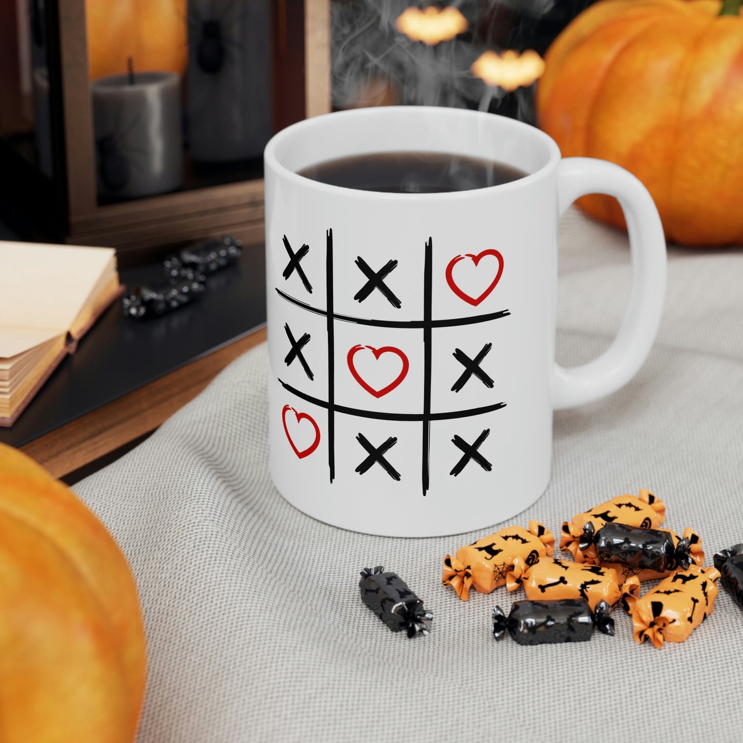 Coffee Mugs, Tic Tac Toe Hearts Mug 11oz, Valentines Gift, Birthday Gift
