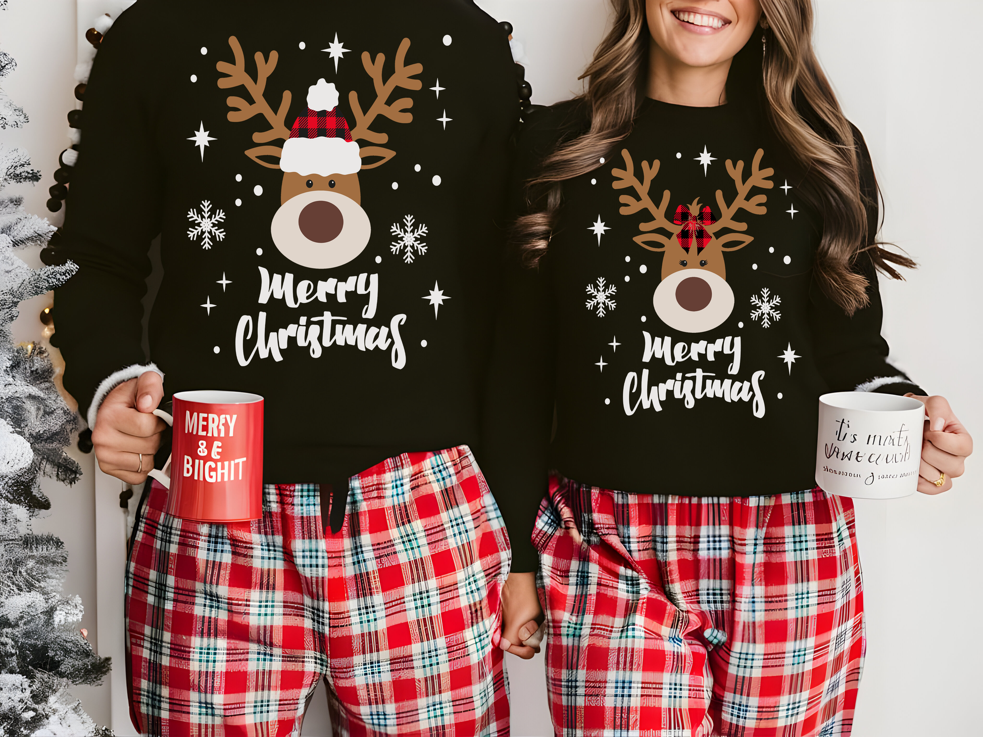 Couple's Matching Reindeer Sweatshirts – Perfect for the Holidays!.