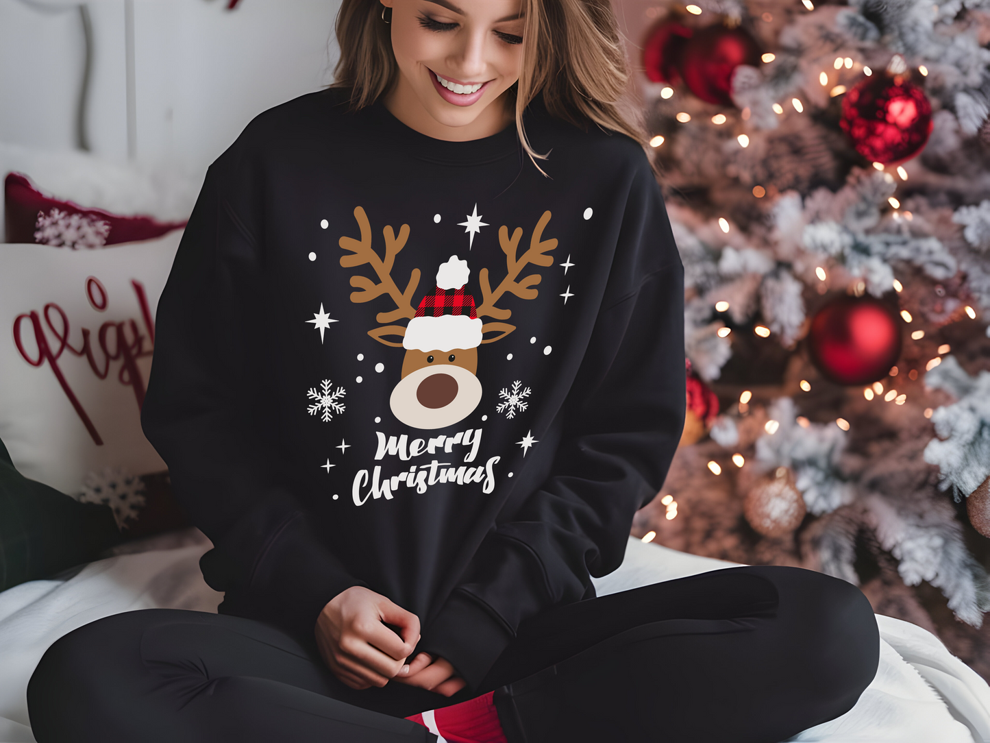 Couple's Matching Reindeer Sweatshirts – Perfect for the Holidays!.