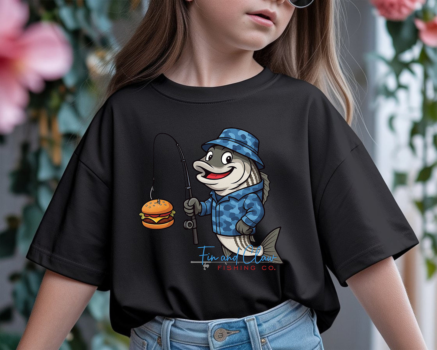 Fin and Claw Fishing Co. "Fishing for Cheeseburgers" Kids Tee