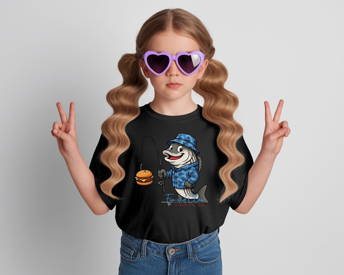 Fin and Claw Fishing Co. "Fishing for Cheeseburgers" Kids Tee