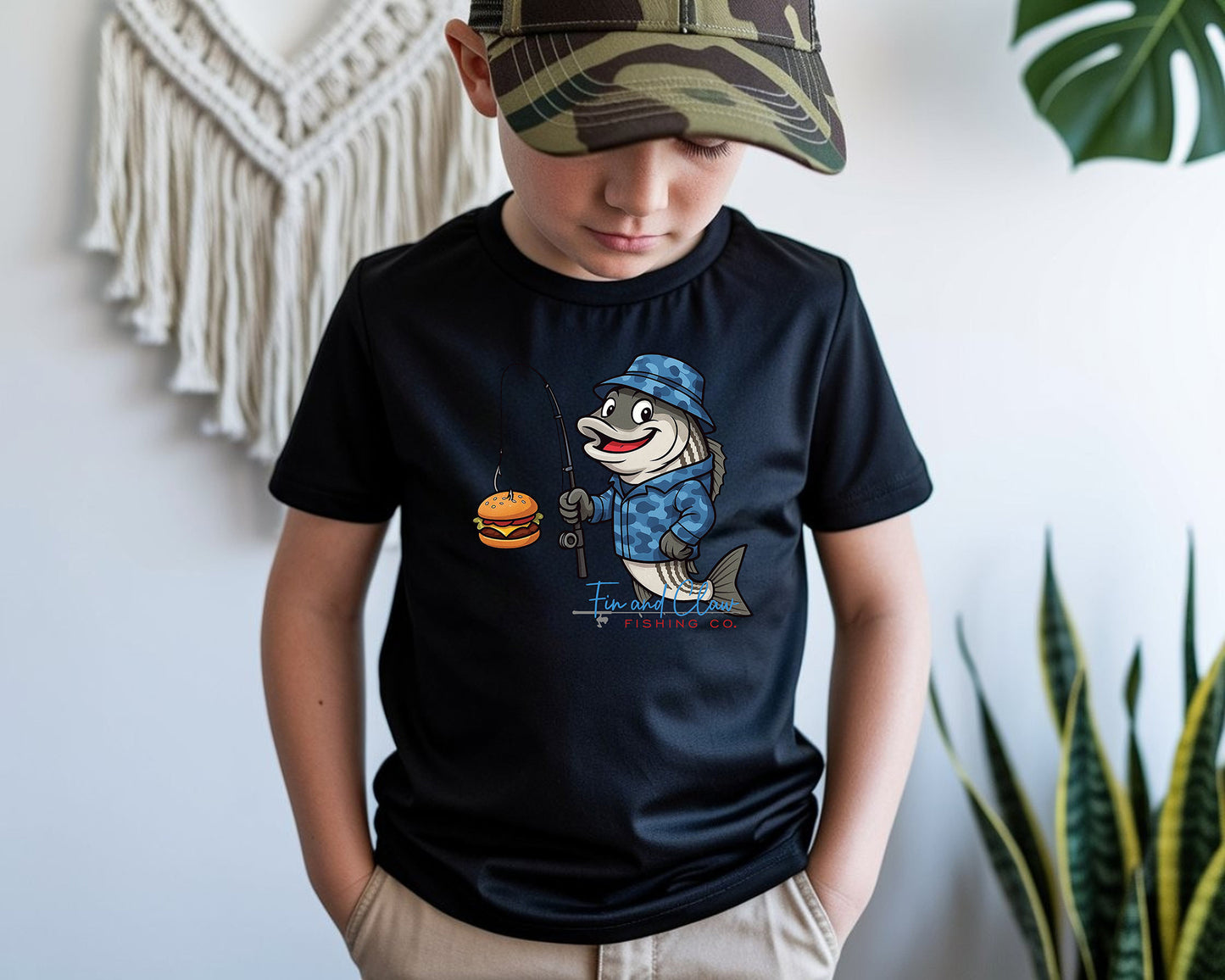 Fin and Claw Fishing Co. "Fishing for Cheeseburgers" Kids Tee