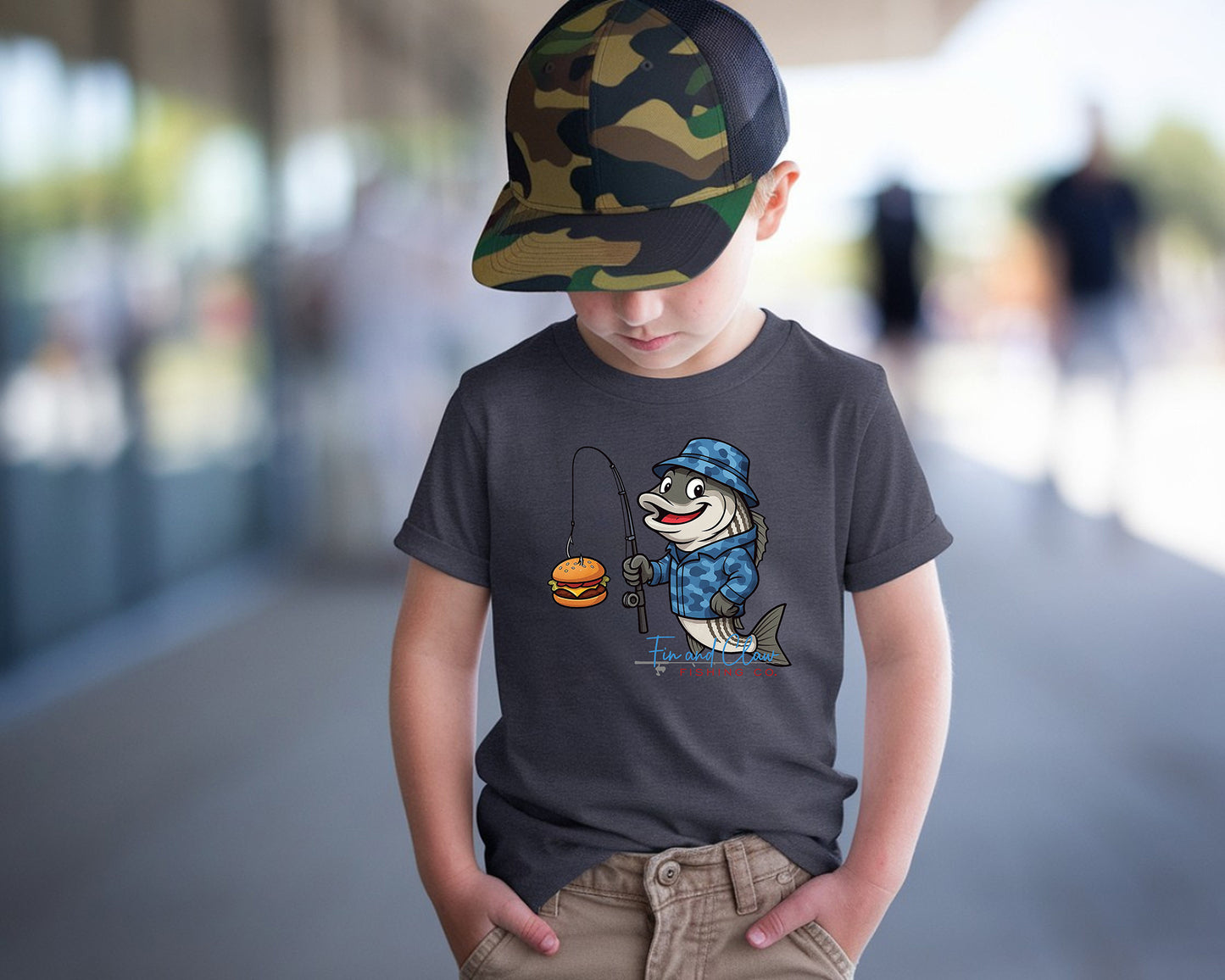 Fin and Claw Fishing Co. "Fishing for Cheeseburgers" Kids Tee