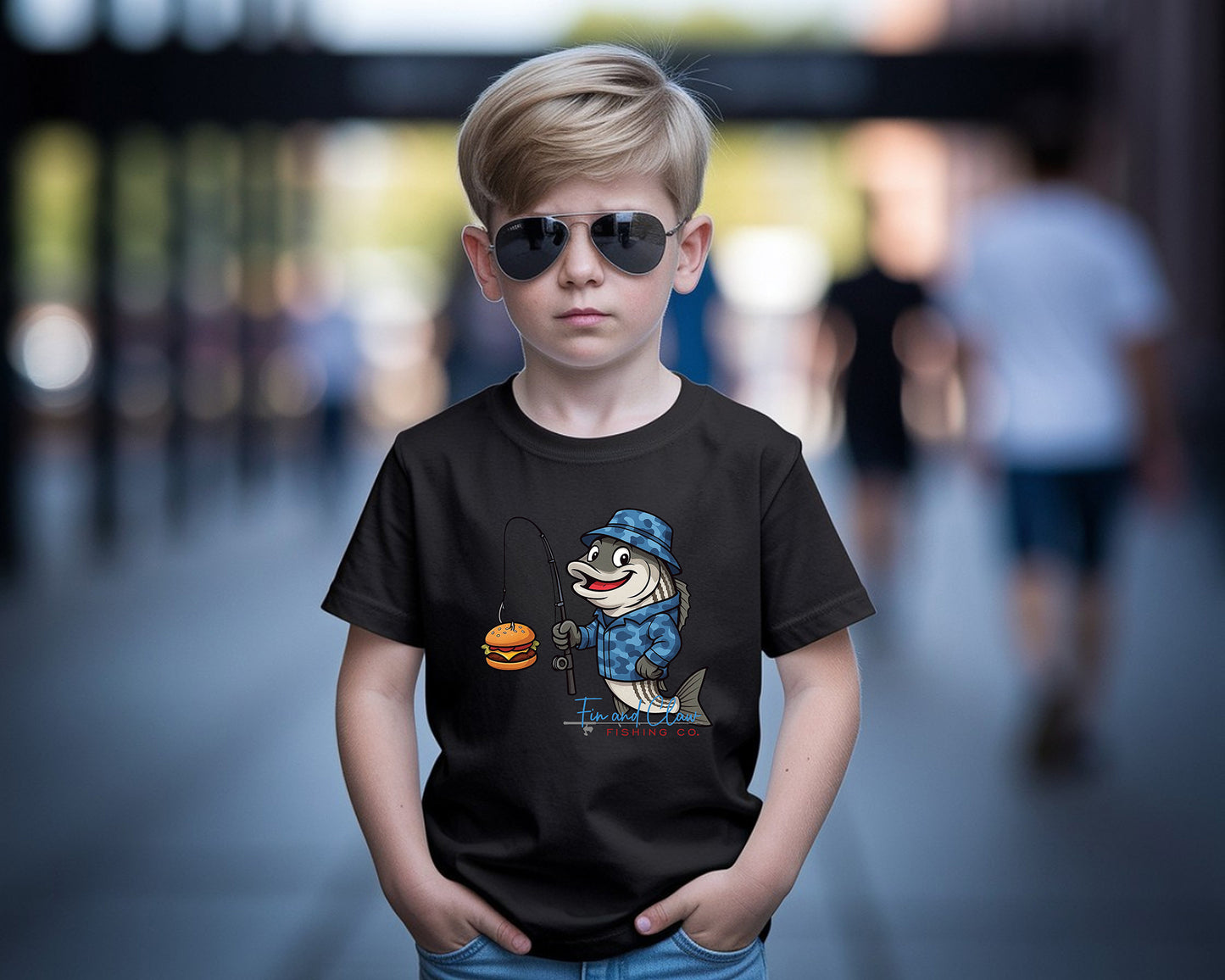 Fin and Claw Fishing Co. "Fishing for Cheeseburgers" Kids Tee