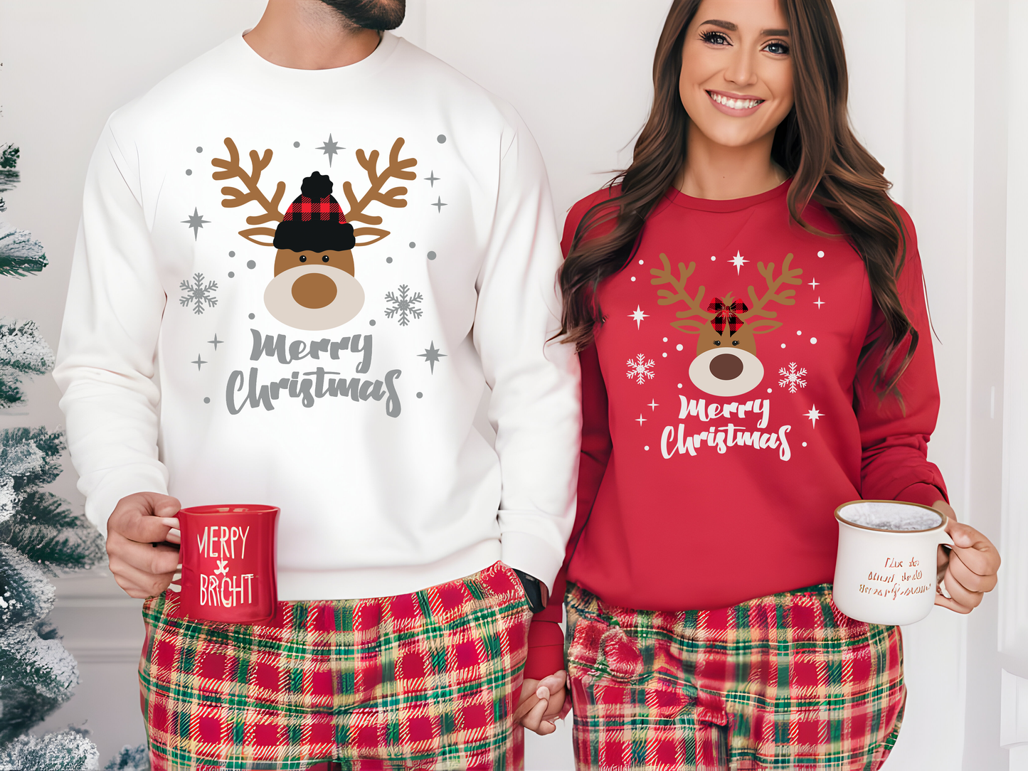 Couple's Matching Reindeer Sweatshirts – Perfect for the Holidays!.