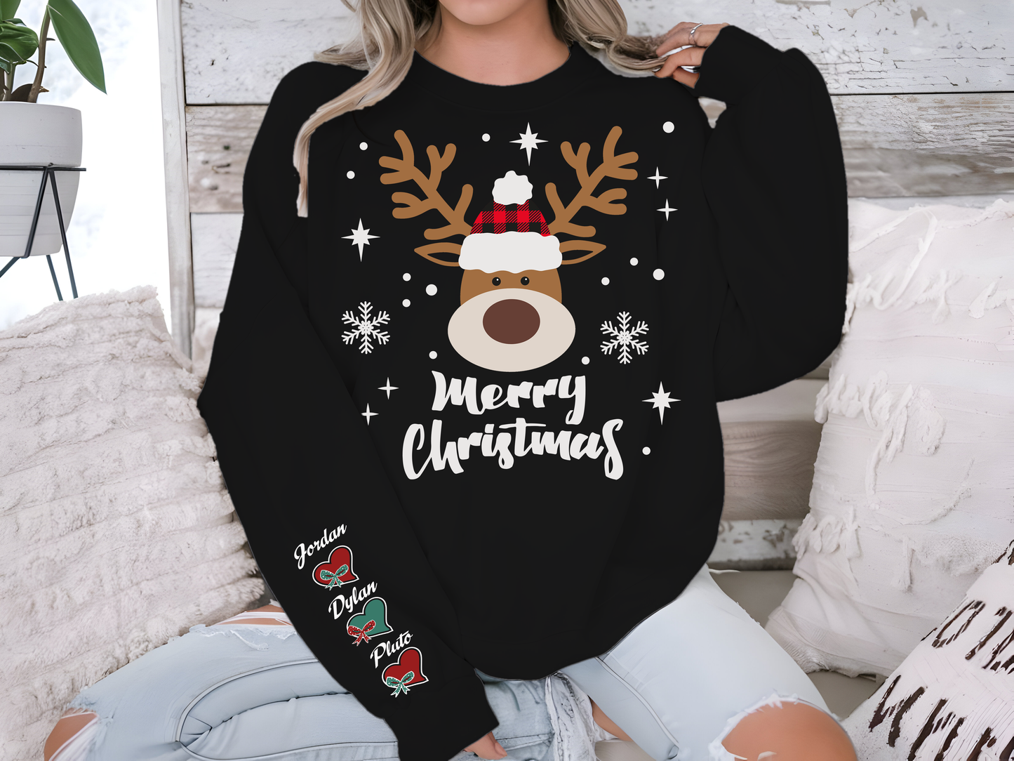 Couple's Matching Reindeer Sweatshirts – Perfect for the Holidays!.