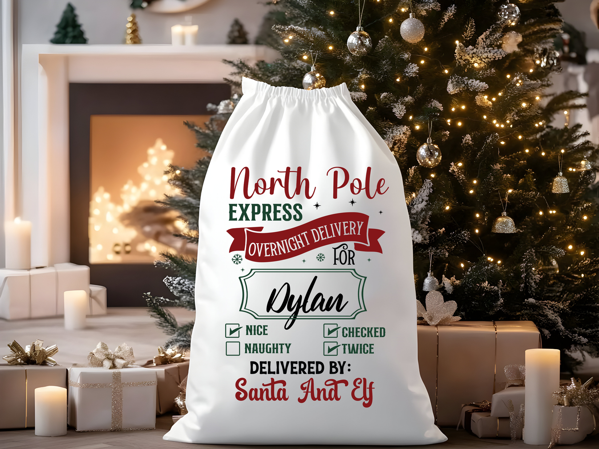 Personalized Santa Sack – Custom Christmas Gift Bag with Name.