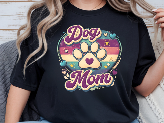 Dog Mom Graphic T-Shirt, Cute Paw Print Tee for Dog Lovers
