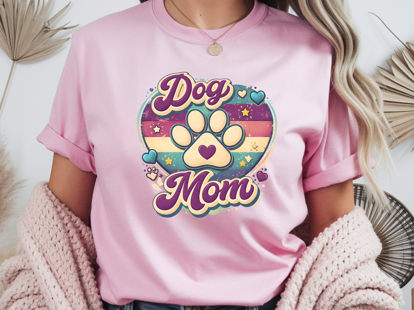 Dog Mom Graphic T-Shirt, Cute Paw Print Tee for Dog Lovers