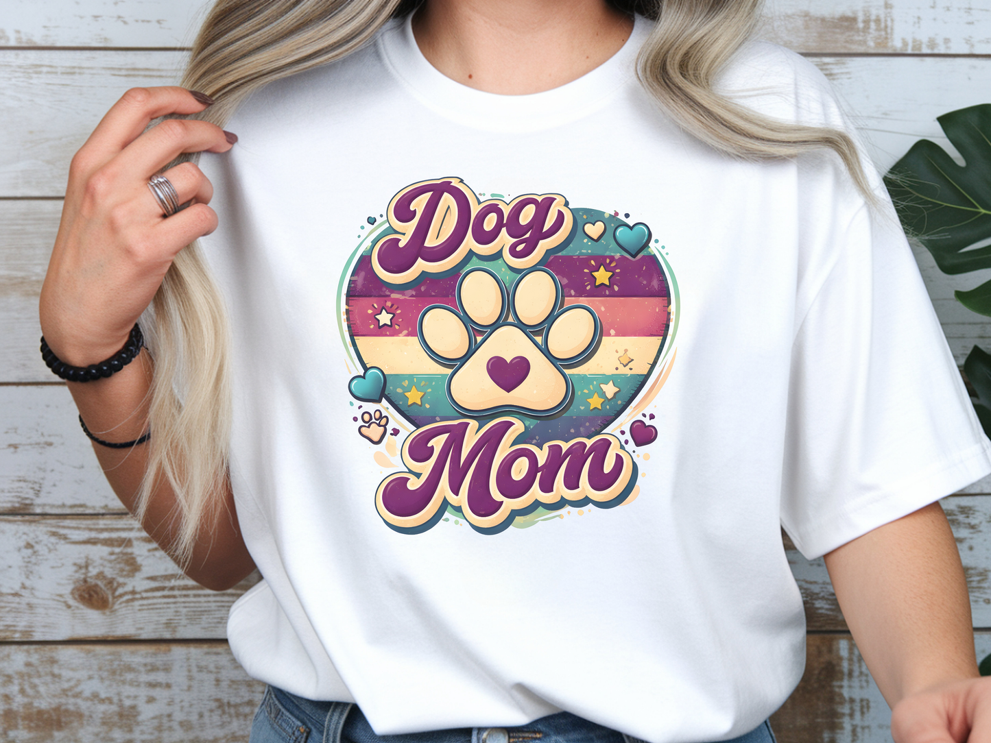 Dog Mom Graphic T-Shirt, Cute Paw Print Tee for Dog Lovers