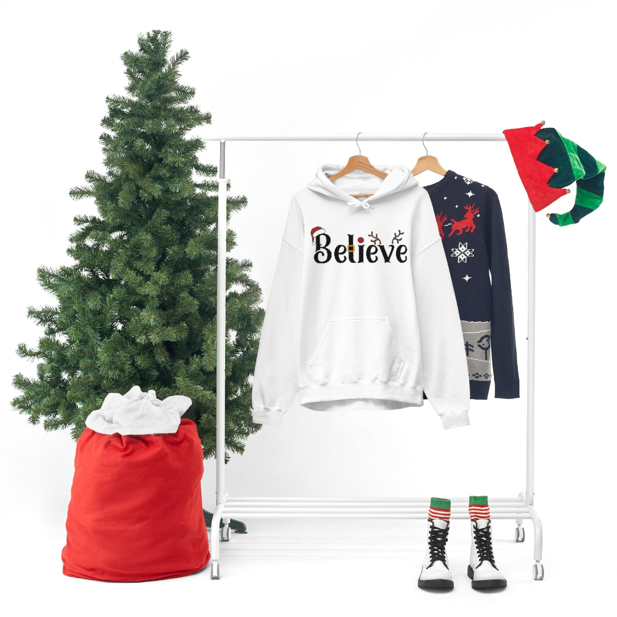 Believe Christmas Hooded Pullover Sweatshirt for Men and Women