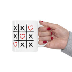 Coffee Mugs, Tic Tac Toe Hearts Mug 11oz, Valentines Gift, Birthday Gift