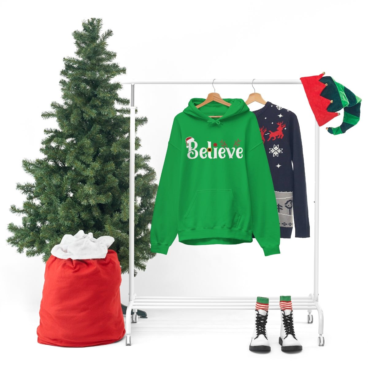 Believe Christmas Hooded Pullover Sweatshirt for Men and Women