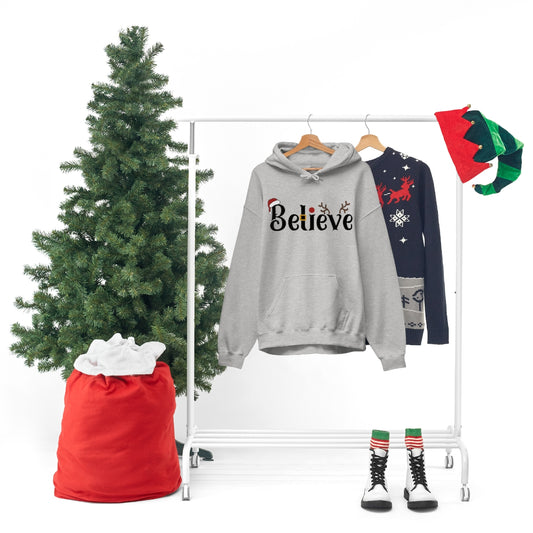 Believe Christmas Hooded Pullover Sweatshirt for Men and Women