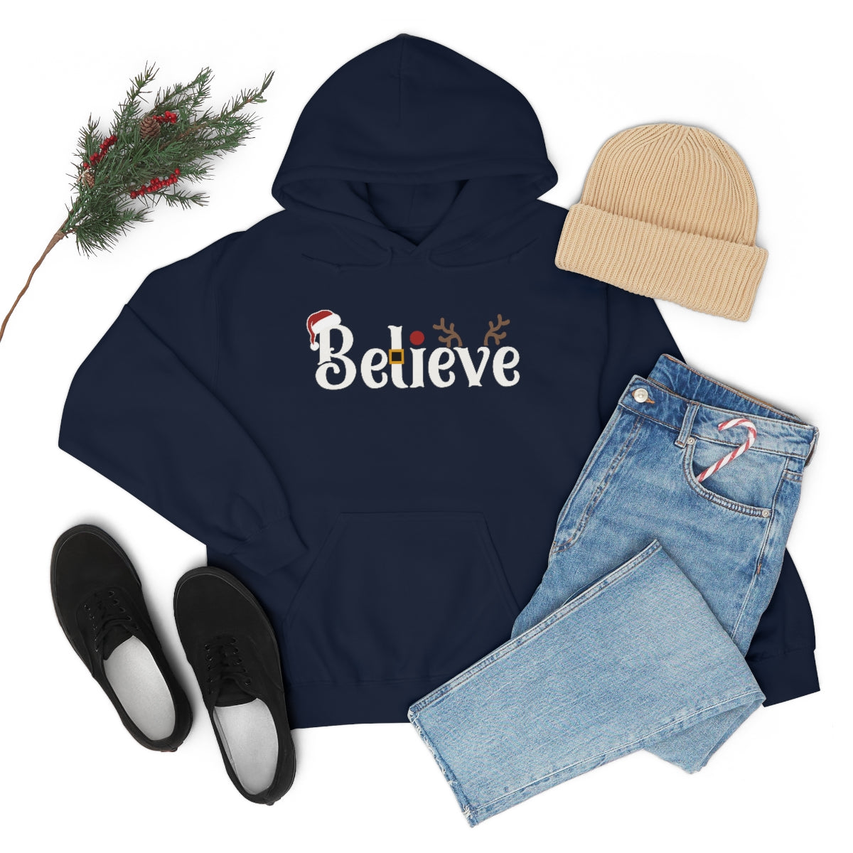 Believe Christmas Hooded Pullover Sweatshirt for Men and Women