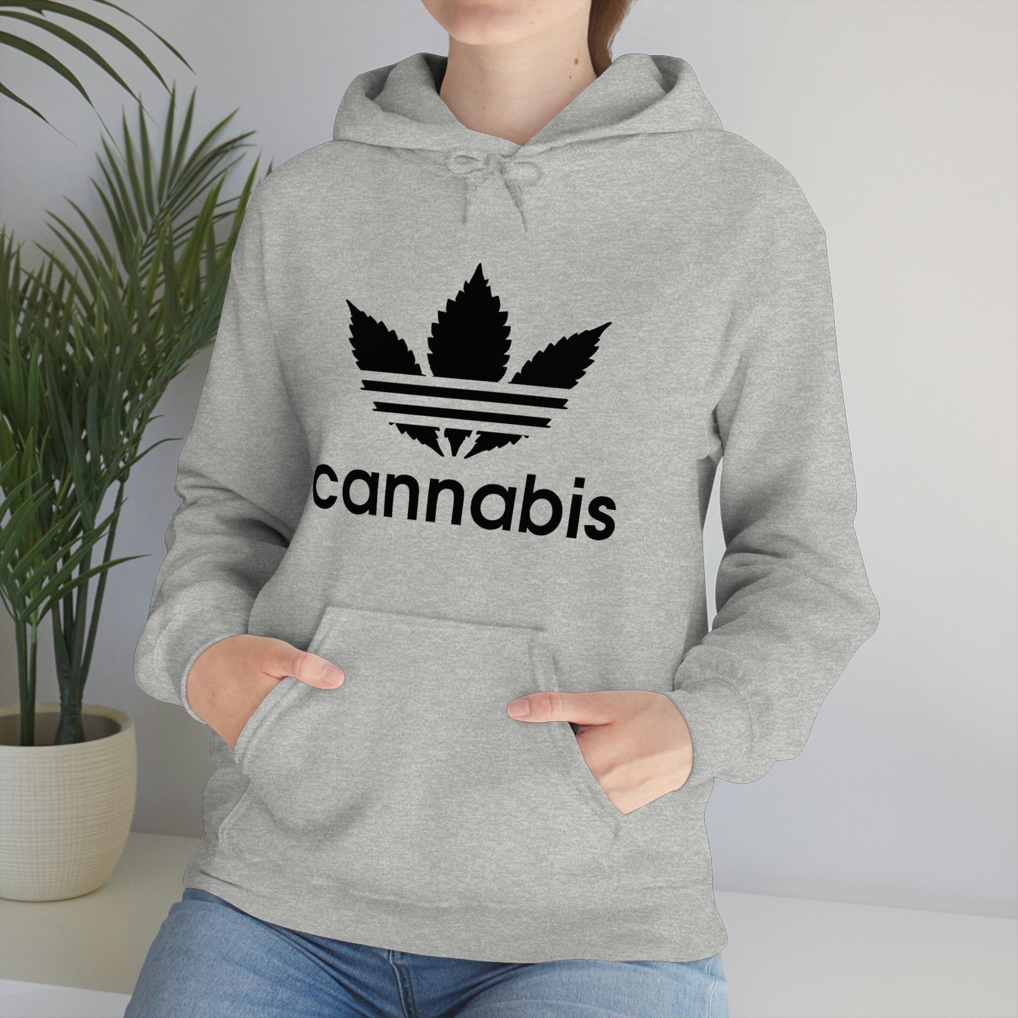 Hooded Pullover Sweatshirt with Cannabis Leaf Logo Cali Stitch