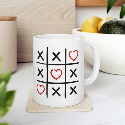 Coffee Mugs, Tic Tac Toe Hearts Mug 11oz, Valentines Gift, Birthday Gift