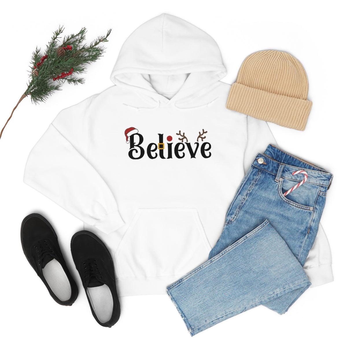 Believe Christmas Hooded Pullover Sweatshirt for Men and Women