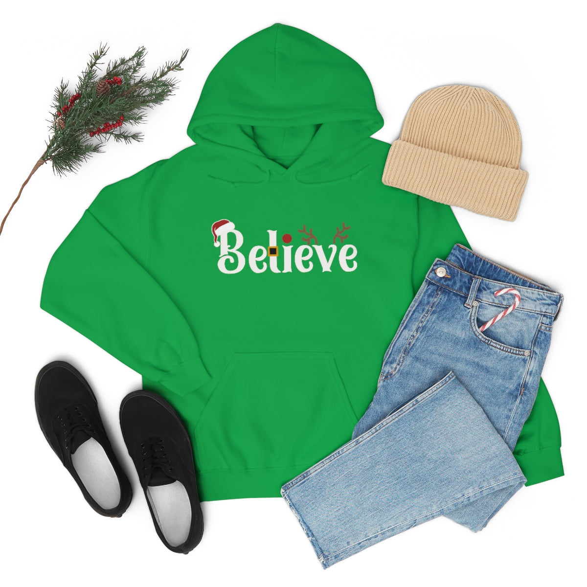 Believe Christmas Hooded Pullover Sweatshirt for Men and Women