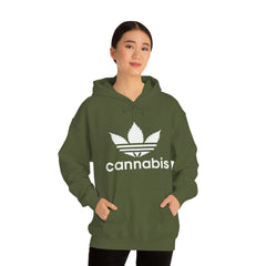 Hooded Pullover Sweatshirt with Cannabis Leaf Logo