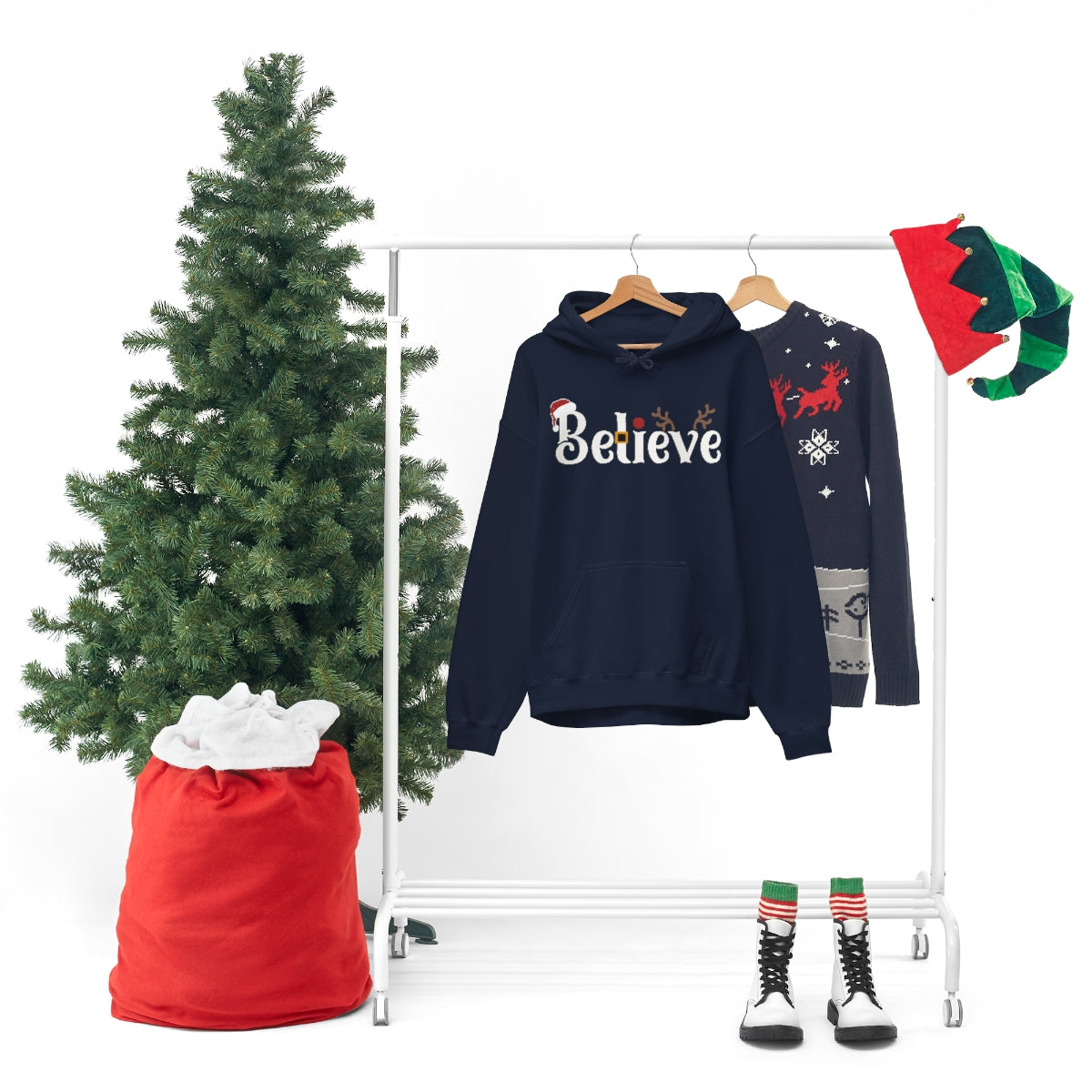 Believe Christmas Hooded Pullover Sweatshirt for Men and Women