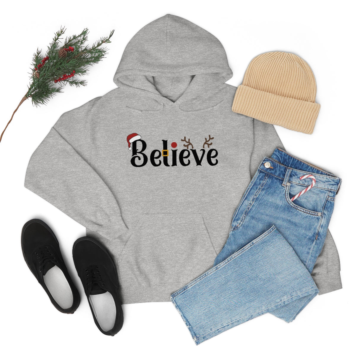 Believe Christmas Hooded Pullover Sweatshirt for Men and Women